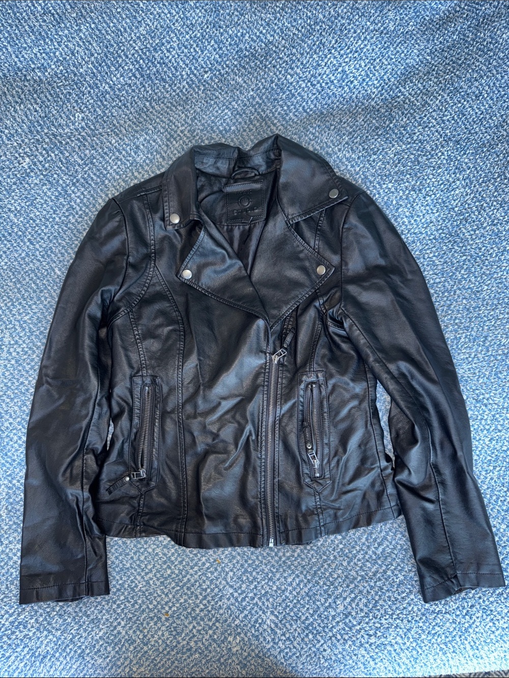 Max Studio Black Faux Leather Asymmetrical Moto Jacket